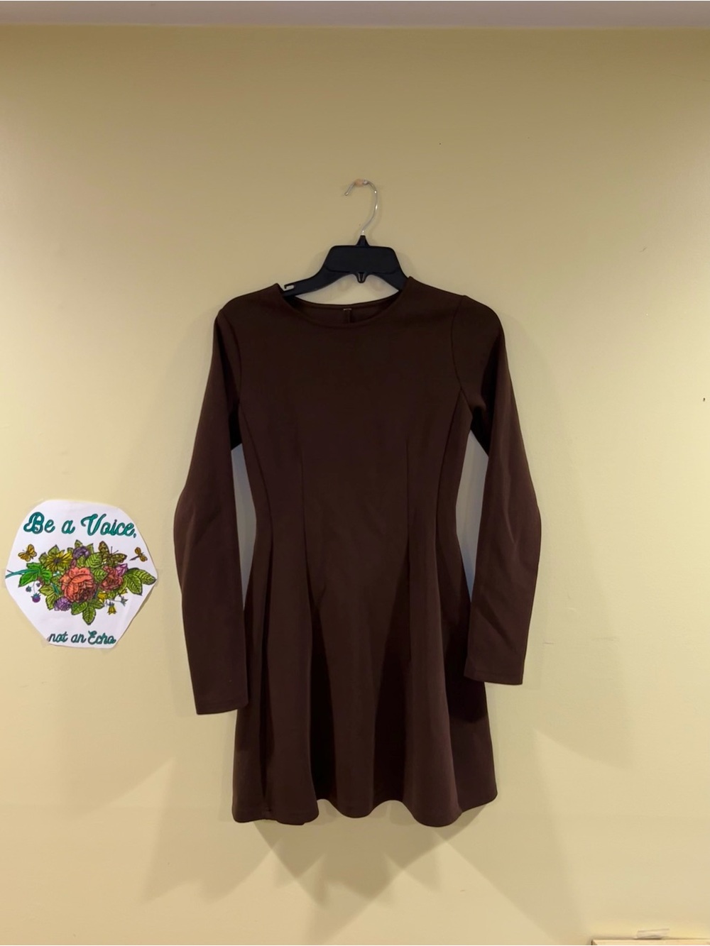 Women's Brown Long-Sleeve A-Line Dress